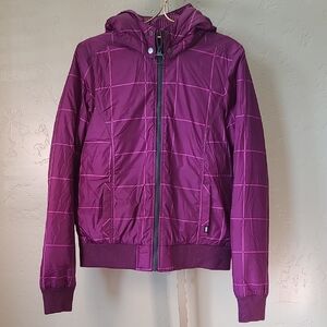 Vans Purple Maroon Pink Striped Bomber Jacket Removable Hood Junior Style